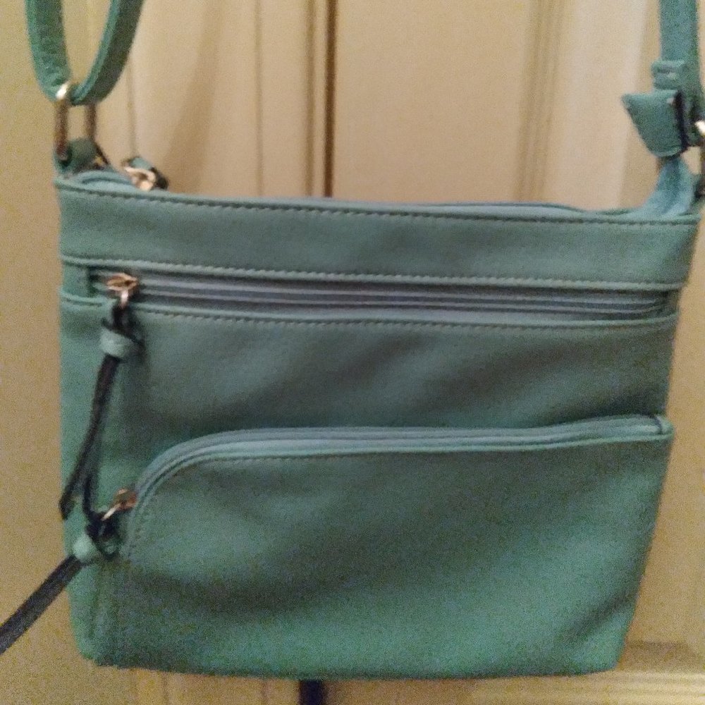 NWT MC Leather Crossbody Bag in Soft Blue